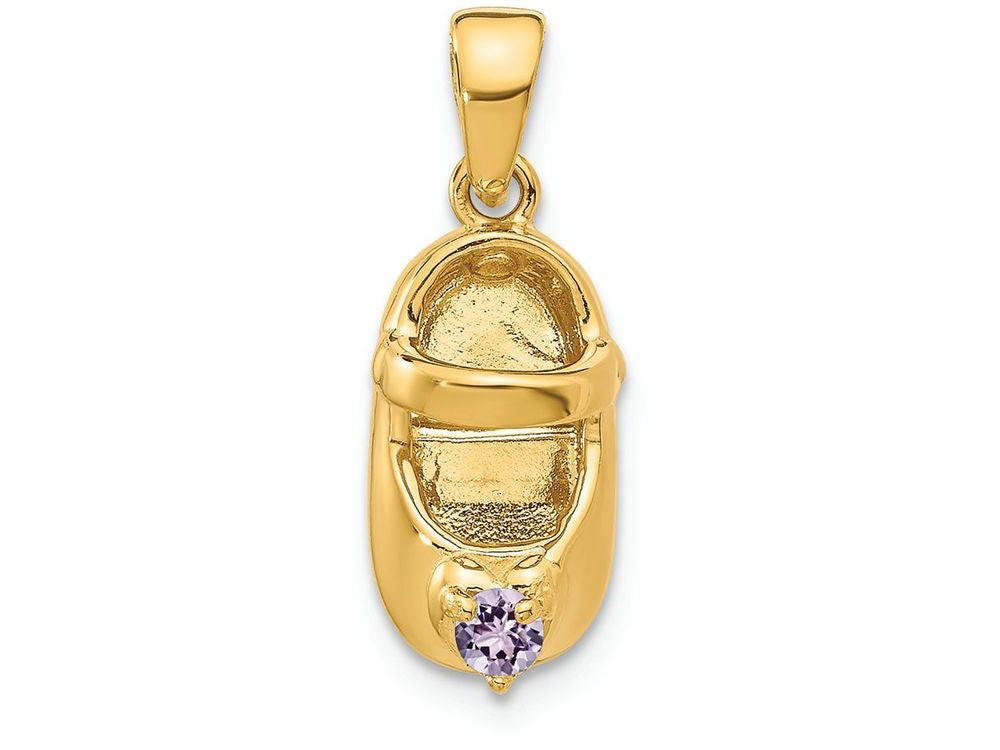 FJC Finejewelers 14k Yellow Gold 3D June Simulated Stone Engraveable Baby Shoe Charm
