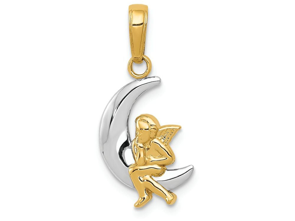 FJC Finejewelers 14k Yellow Gold with Rhodium Polished Moon with Angel Charm