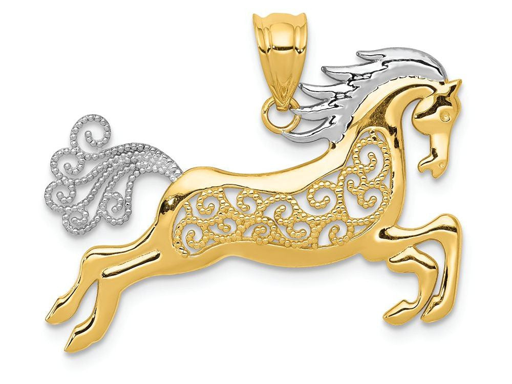 FJC Finejewelers 14k Yellow Gold with Rhodium Filigree Horse Charm