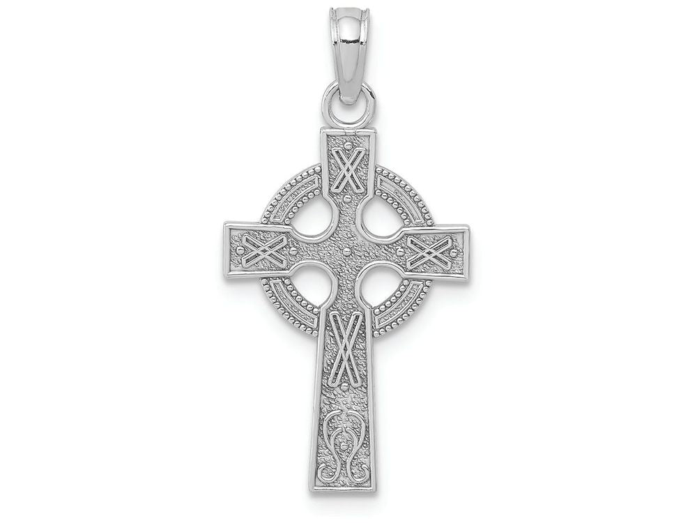 FJC Finejewelers 14k White Gold Sm Celtic Cross with Eternity Circle Design Texture Charm
