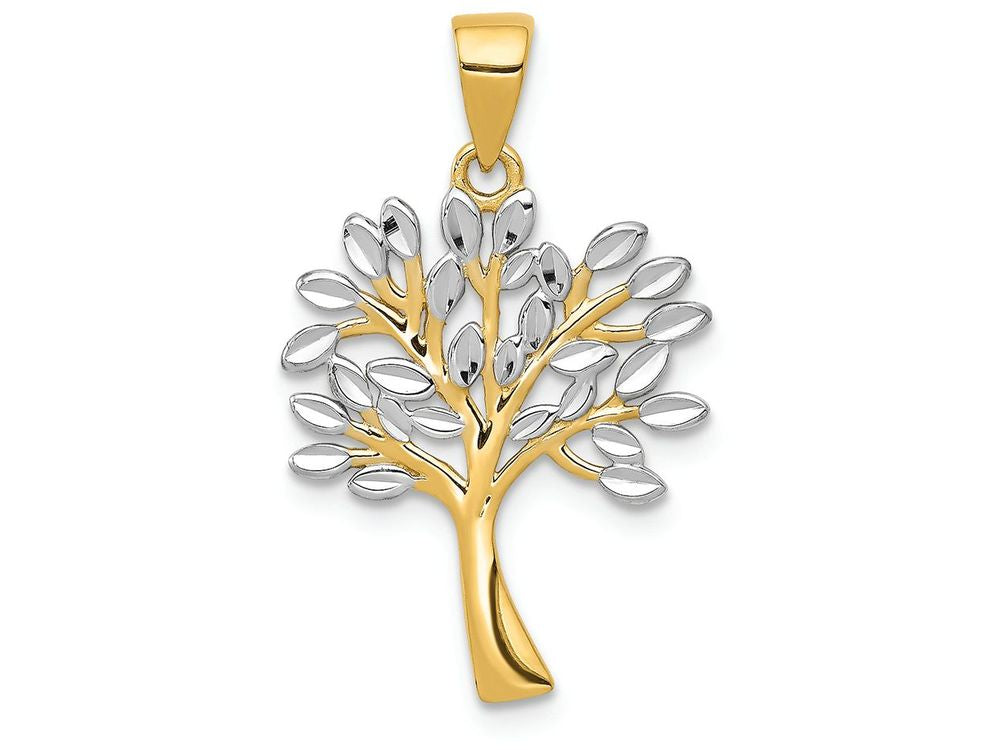 FJC Finejewelers 14k Yellow Gold with Rhodium Bright Cut Tree Charm