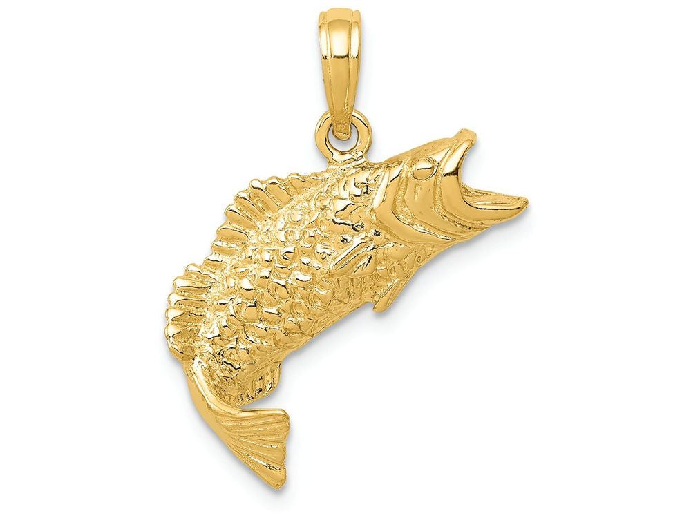 FJC Finejewelers 14k Yellow Gold Polished Textured Bass Fish Charm