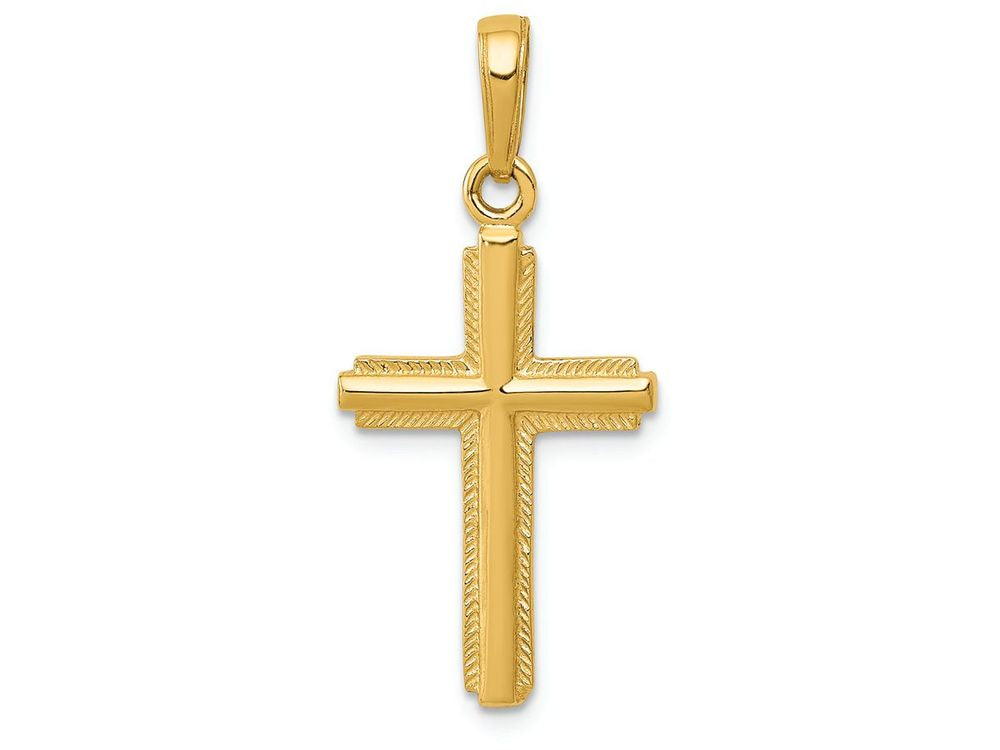 FJC Finejewelers 14k Yellow Gold Polished Cross with Stripped Border Charm