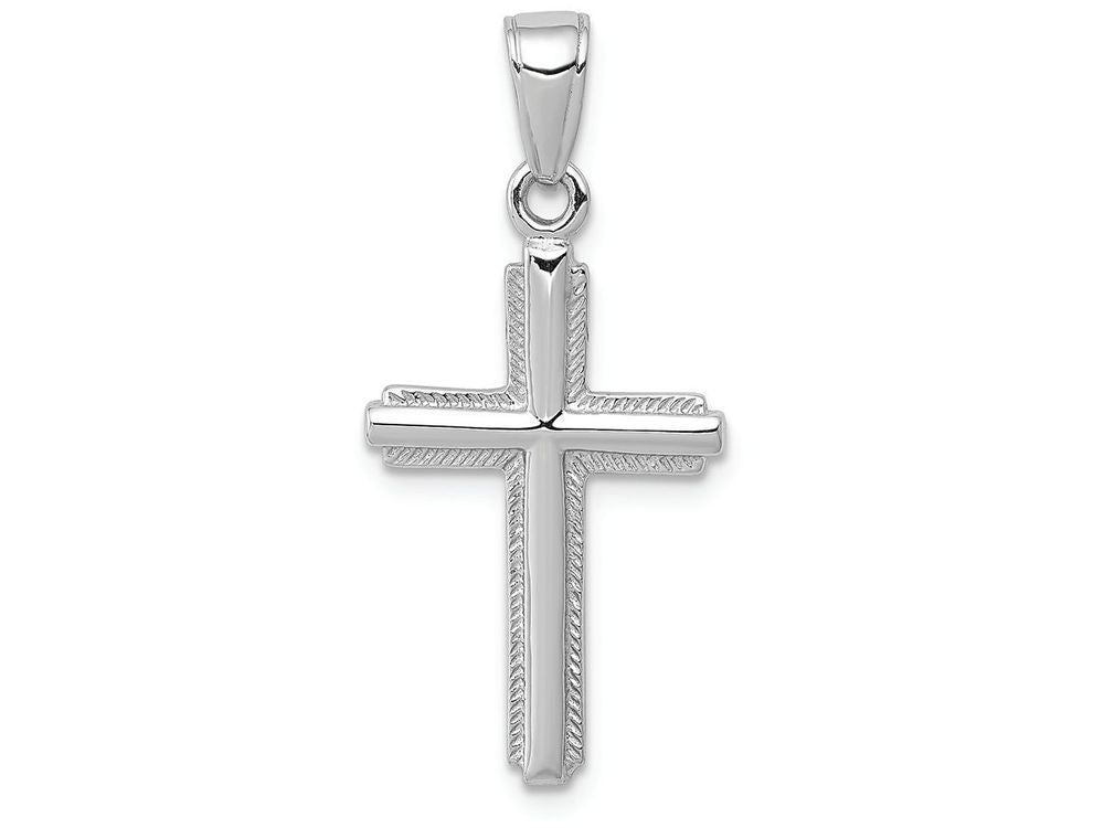 FJC Finejewelers 14k White Gold Cross with Stripped Border Charm