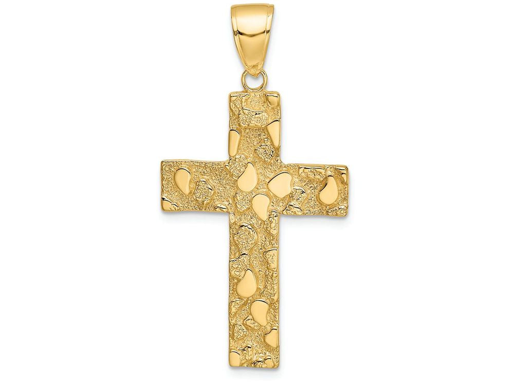 FJC Finejewelers 14k Yellow Gold Polished And Textured Nugget Block Style Cross Charm