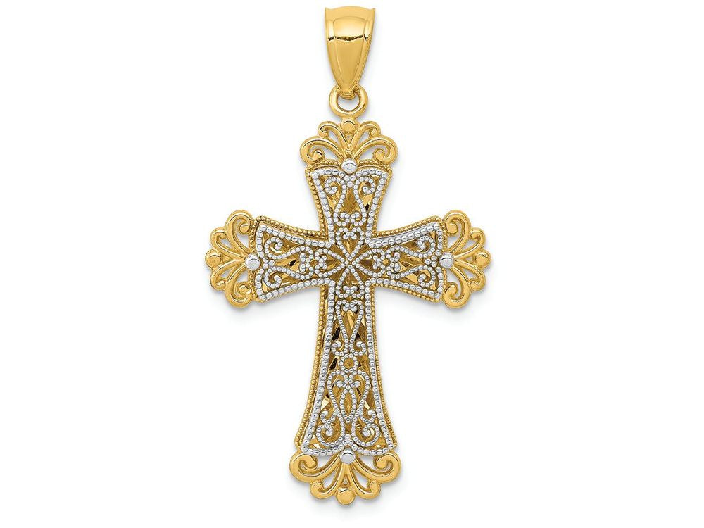 FJC Finejewelers 14k Ywith Gold Polished 2 Level Budded Cross Charm