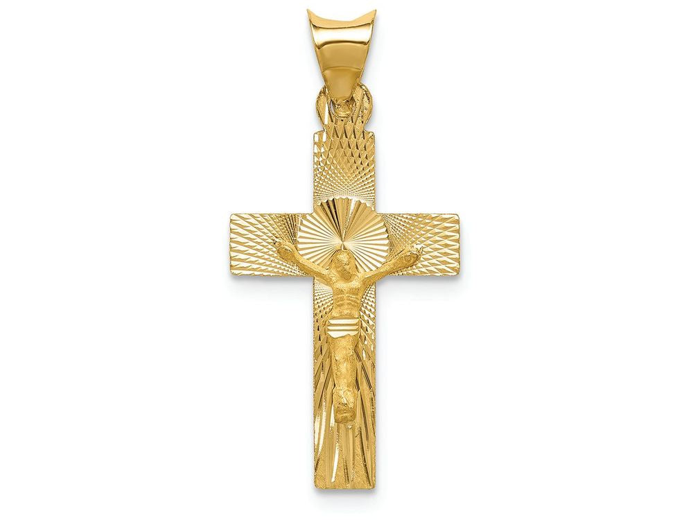 FJC Finejewelers 14k Yellow Gold Polished Satin And Bright Cut Crucifix Charm