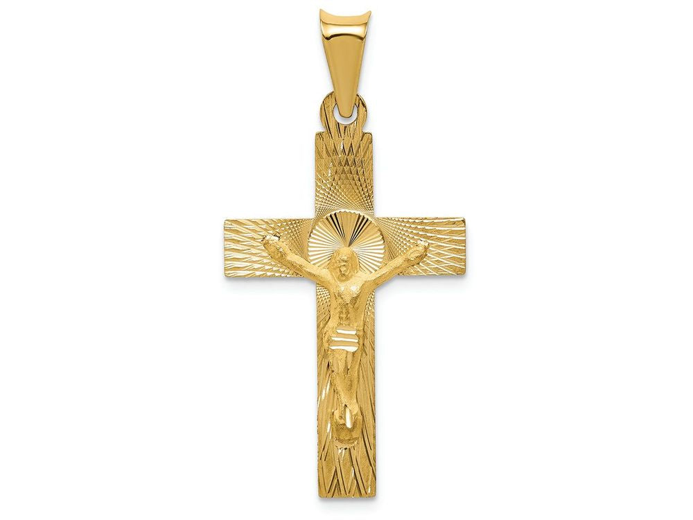 FJC Finejewelers 14k Yellow Gold Polished Satin And Bright Cut Crucifix Charm