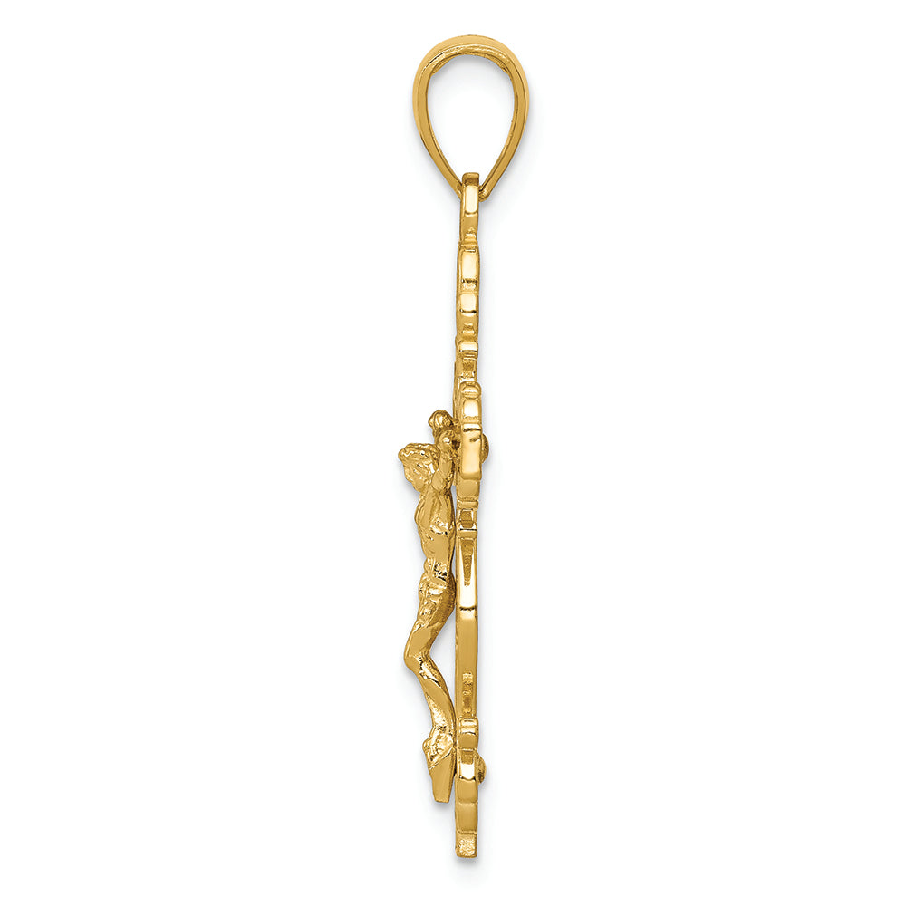 FJC Finejewelers 14k Yellow Gold Polished Crucifix with Lace Trim Charm