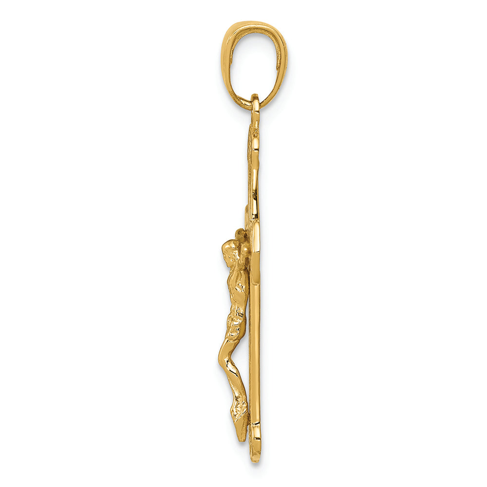 FJC Finejewelers 14k Yellow Gold Polished Textured Crucifix with Jesus On Engraved Cross Charm