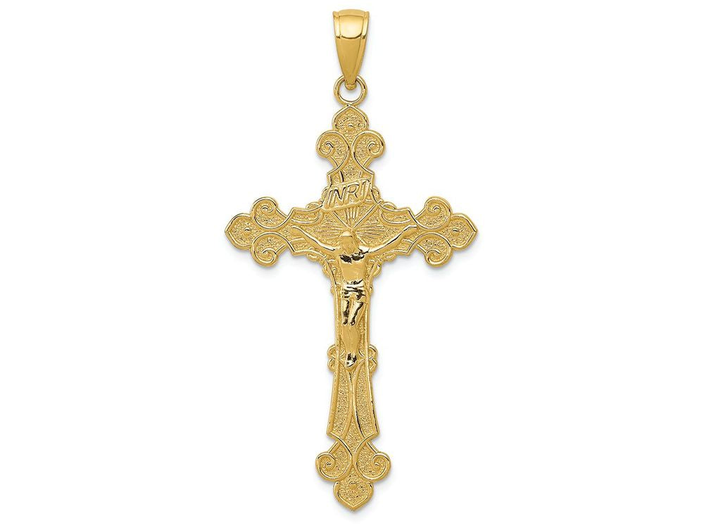 FJC Finejewelers 14k Yellow Gold Polished Textured Inri Crucifix Fleur De Lis Charm