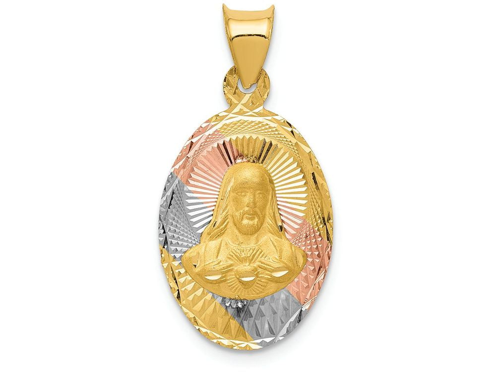 FJC Finejewelers 14k Yellow Gold with Rhodium Polished Bright Cut Sagrado Corazon Oval Charm