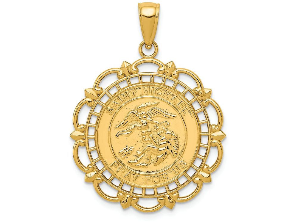 FJC Finejewelers 14k Yellow Gold Polished Satin Saint Michael Medal Charm