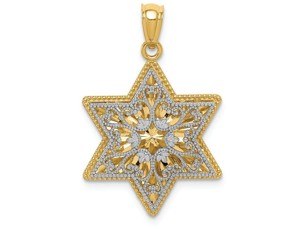 FJC Finejewelers 14k Two-tone Gold Polished Reversible Filigree Star Of David Charm