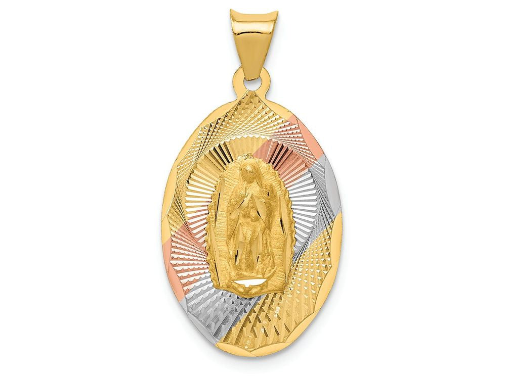 FJC Finejewelers 14k Yellow Gold with Rhodium Polished Bright Cut Lady Of Guadalupe Oval Charm