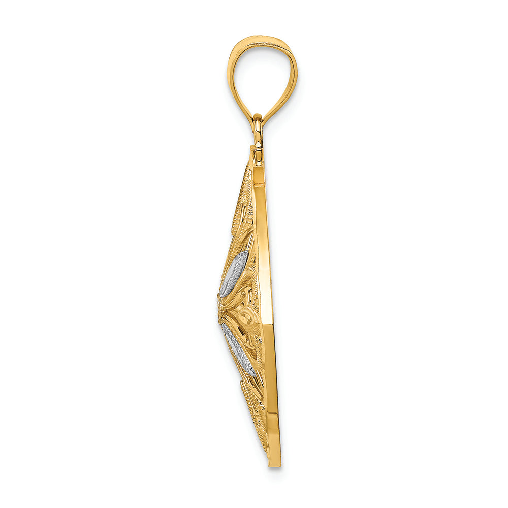 FJC Finejewelers 14k Yellow Gold with with Rhodium Bright Cut Polished Fancy Square Charm