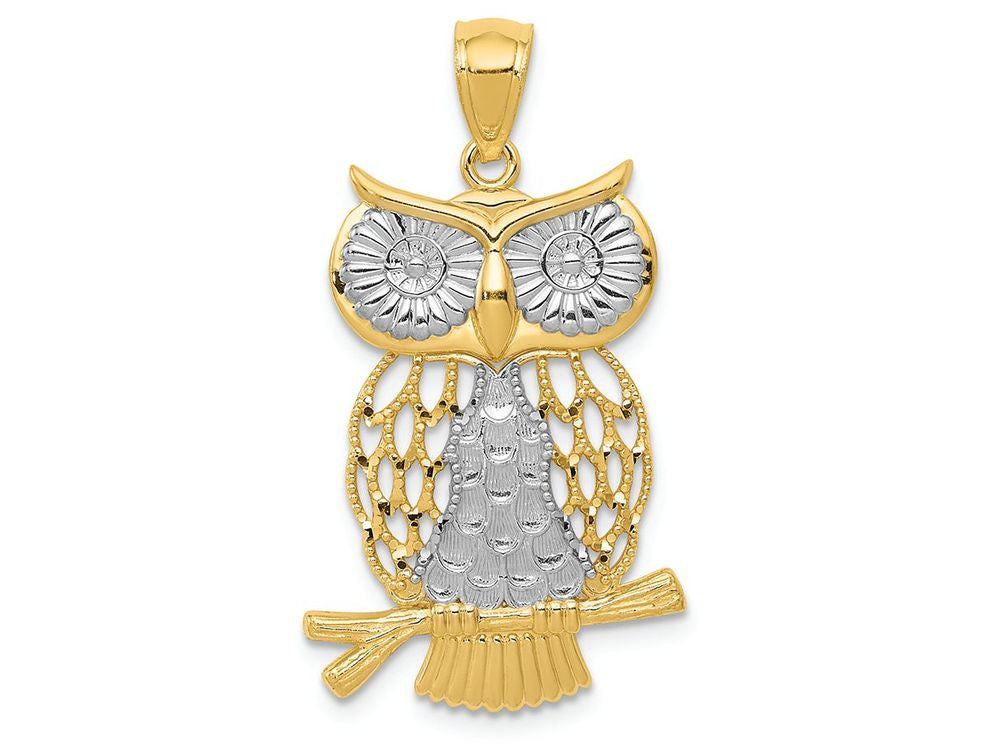 FJC Finejewelers 14k Yellow Gold with Rhodium Bright Cut Polished Moveable Owl Charm
