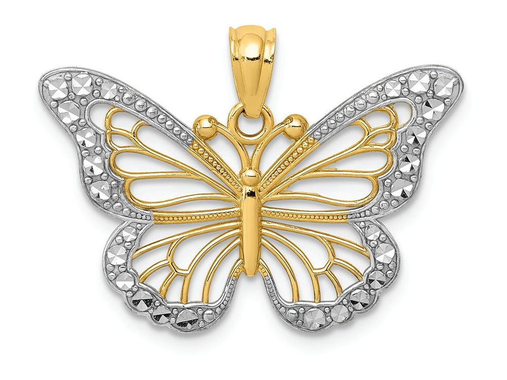 FJC Finejewelers 14k Yellow Gold with Rhodium Bright Cut Polished Open Butterfly Charm