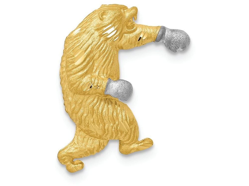 FJC Finejewelers 14k Yellow Gold with Rhodium Satin Bright Cut Boxing Bear Chain Slide Charm