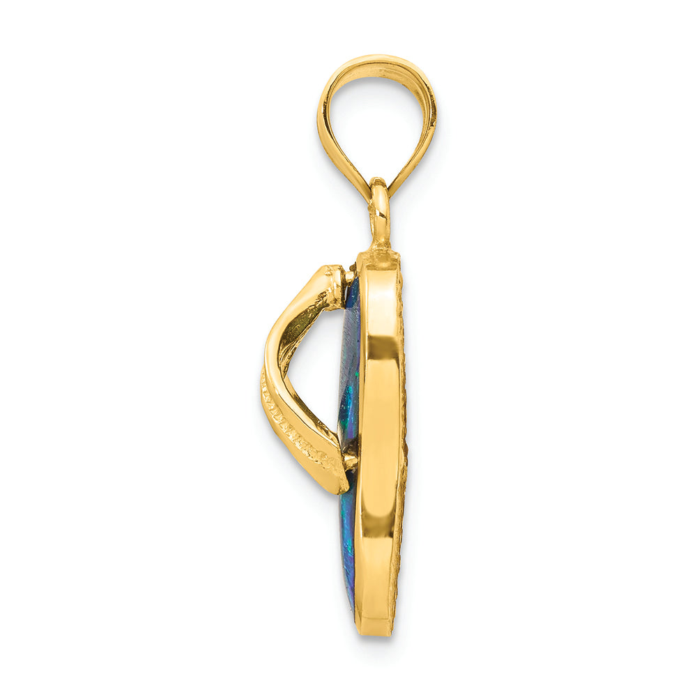 FJC Finejewelers 14k Yellow Gold Polished with Created Bluegreen Opal Flip Flop Charm