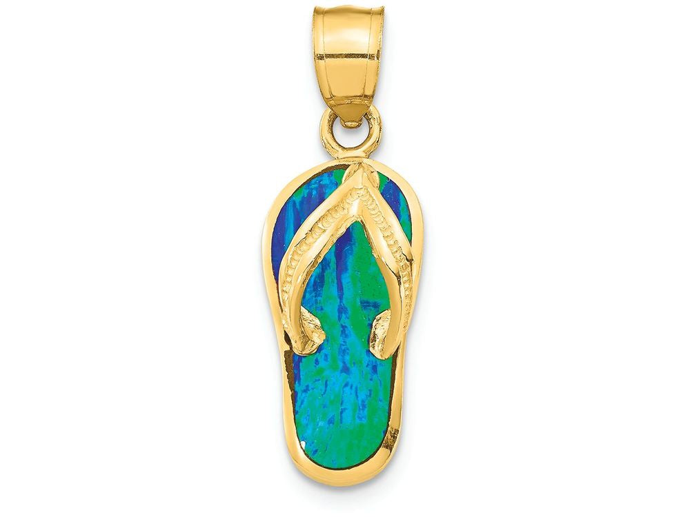 FJC Finejewelers 14k Yellow Gold Polished with Created Bluegreen Opal Flip Flop Charm