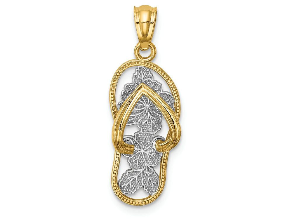 FJC Finejewelers 14k Yellow Gold with with Rhodium Polished Floral Flip Flop Charm