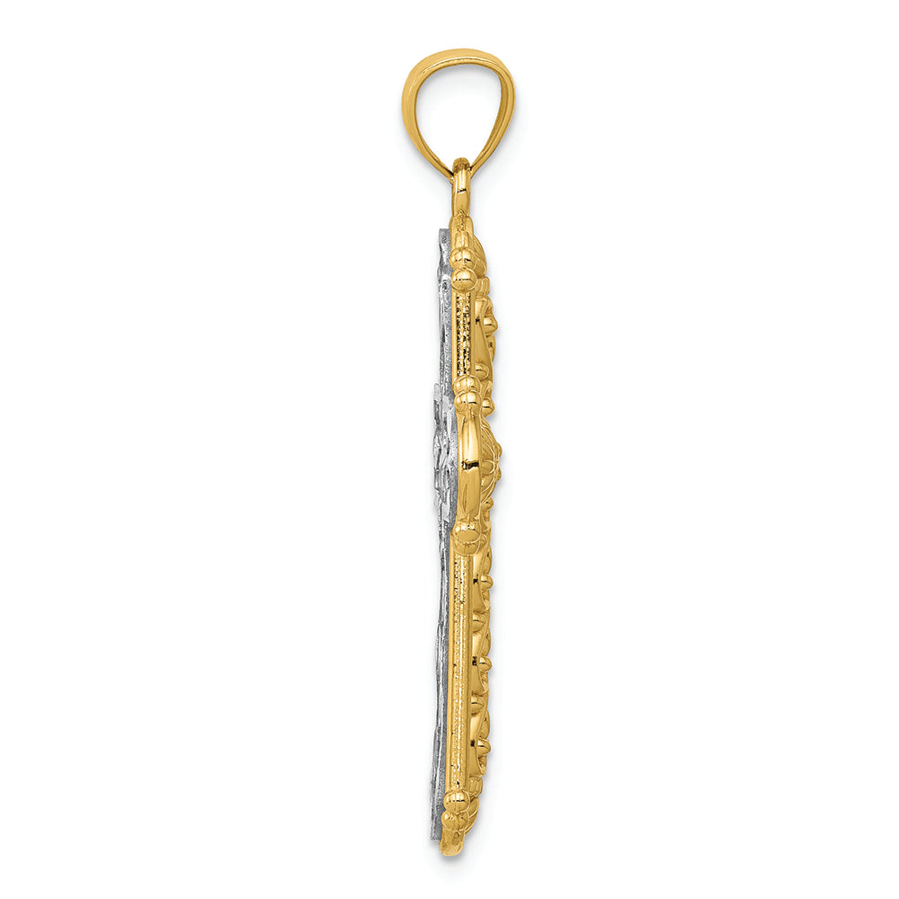 FJC Finejewelers 14k Yellow Gold with with Rhodium Reversible Bright Cut Filigree Cross Charm