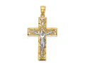 FJC Finejewelers 14k Two-tone Gold Satin Polished Bright Cut Crucifix with Vines Charm