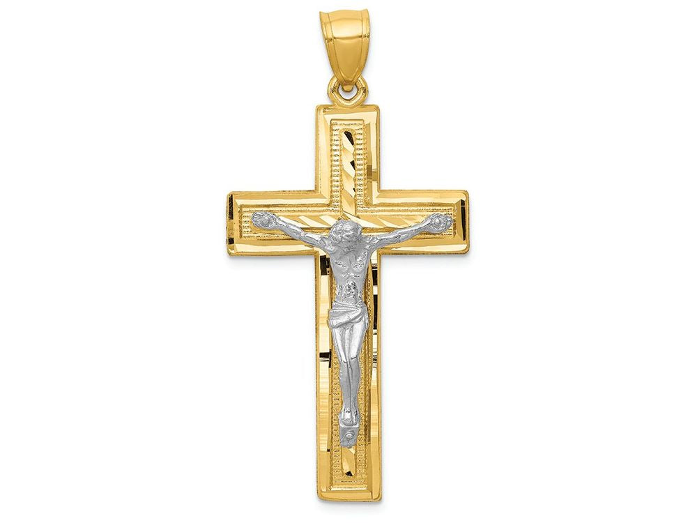 FJC Finejewelers 14k Two-tone Gold Bright Cut Latin Crucifix Charm