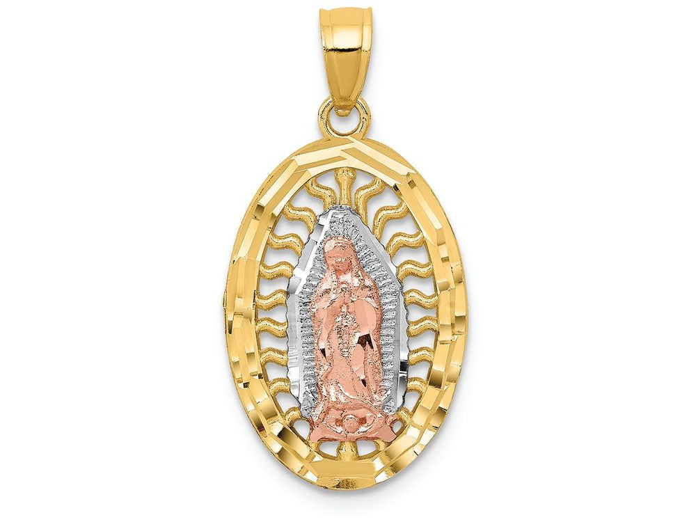 FJC Finejewelers 14k Two-tone Gold with Rhodium Bright Cut Oval CZ Lady Of Guadalupe Charm