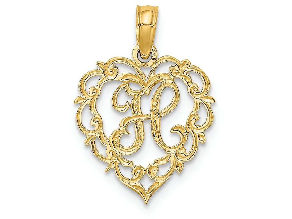 FJC Finejewelers 14k Yellow Gold H Script Initial In Heart Charm