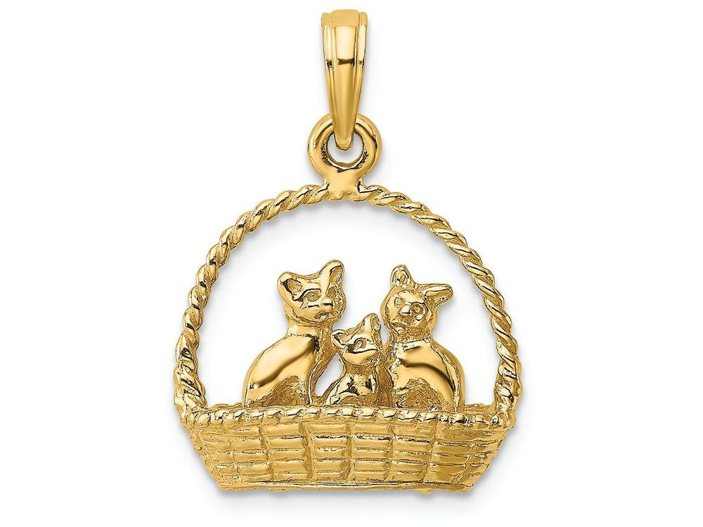 FJC Finejewelers 14k Yellow Gold 3d Cats Inside Basket Charm