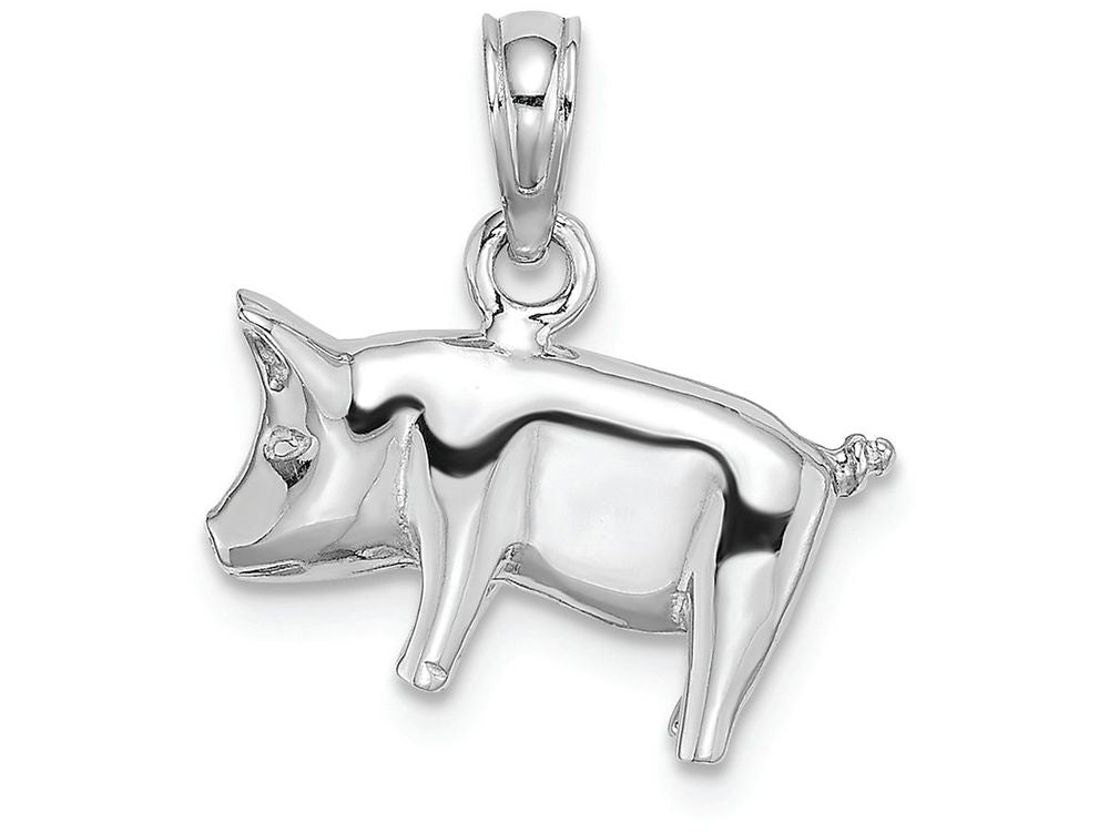 FJC Finejewelers 14k White Gold 3d Pig with Curly Q Tail Charm