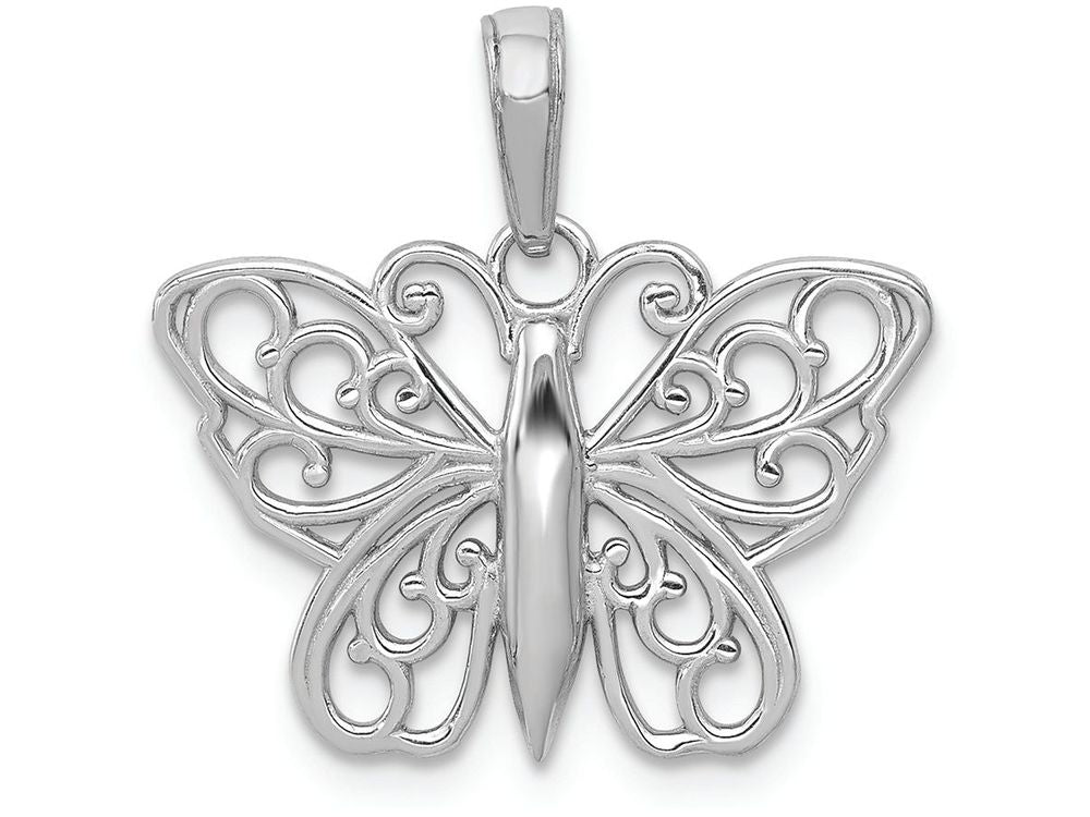 FJC Finejewelers 14k White Gold White Butterfly with Filigree Wings Charm