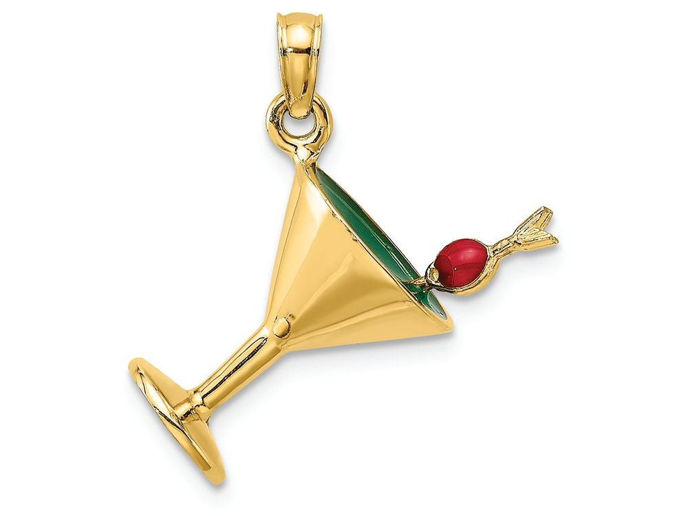 FJC Finejewelers 14k Yellow Gold 3d Green Apple Martini with Cherry Charm