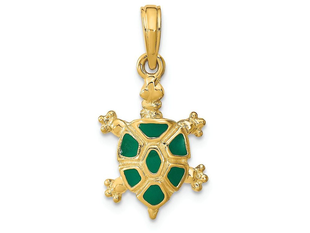 FJC Finejewelers 14k Yellow Gold Land Turtle with Green Enamel Shell Charm
