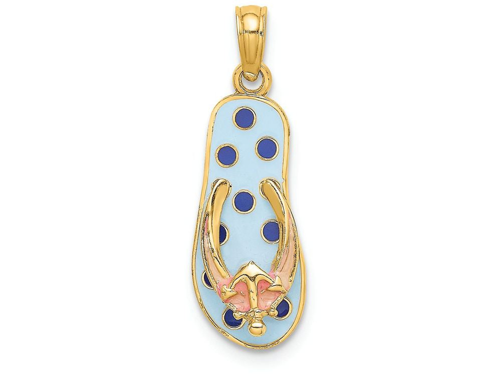 FJC Finejewelers 14k Yellow Gold Anchor On Blue Polka-dot Flip-flop Charm