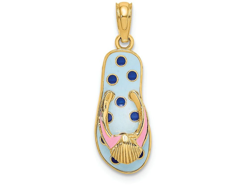FJC Finejewelers 14k Yellow Gold Shell On Blue Polka-dot Flip-flop Charm