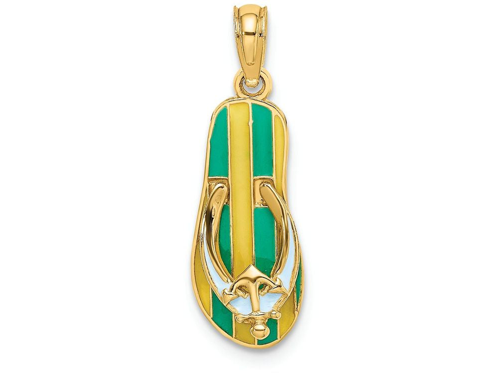 FJC Finejewelers 14k Yellow Gold Anchor On Ylwith Grn Stripe Flip-flop Charm