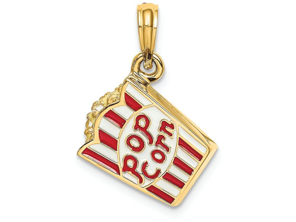 FJC Finejewelers 14k Yellow Gold 3d Bag Of Popcornred And White Striped Enamel Bag Charm
