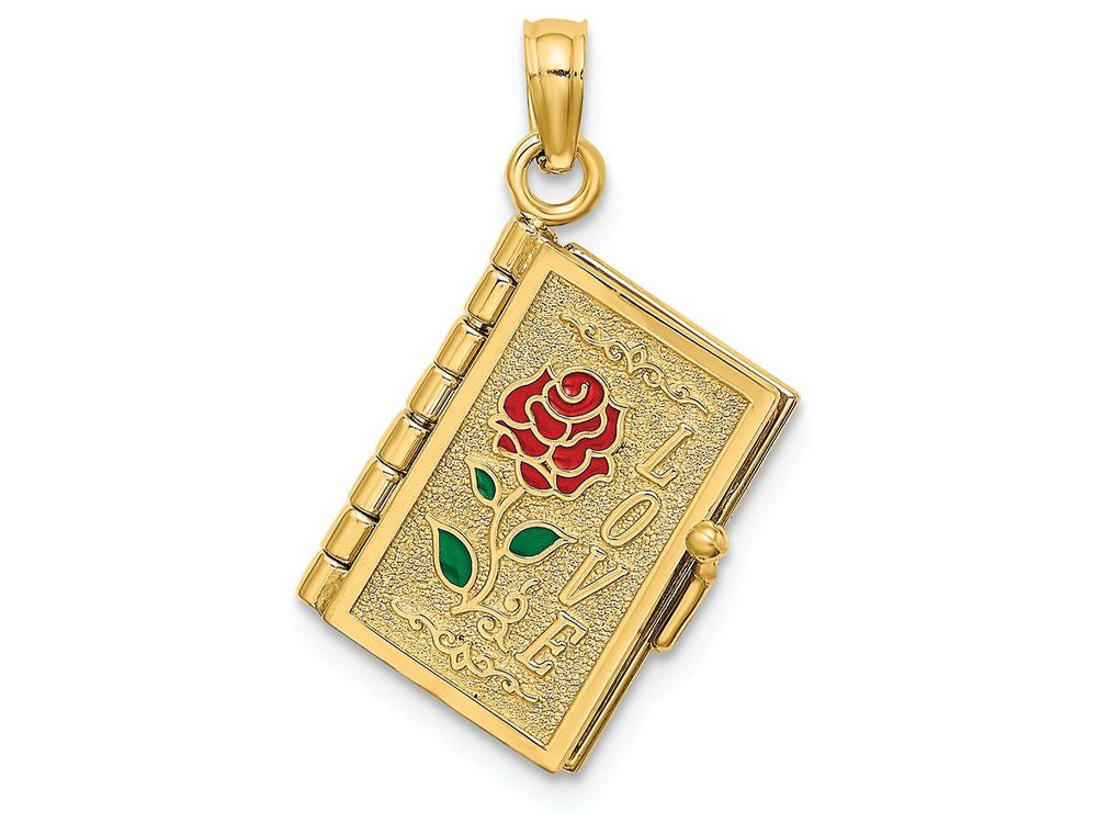 FJC Finejewelers 14k Yellow Gold 3d "love Is.." Book with Red Enamel Rose Covermoveable Charm