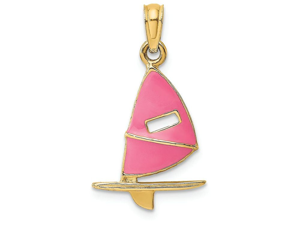 FJC Finejewelers 14k Yellow Gold Pink Windsail Surfing Board Charm