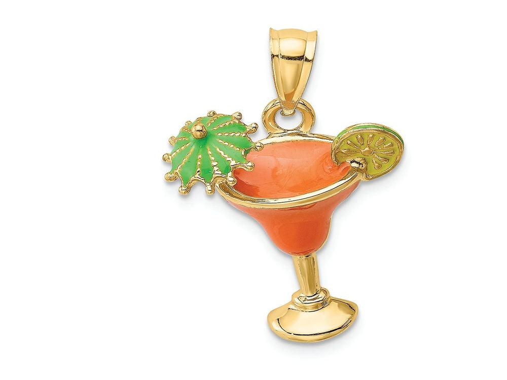 FJC Finejewelers 14k Yellow Gold Orange Margarita Drink with Green Umbrella Lime Charm