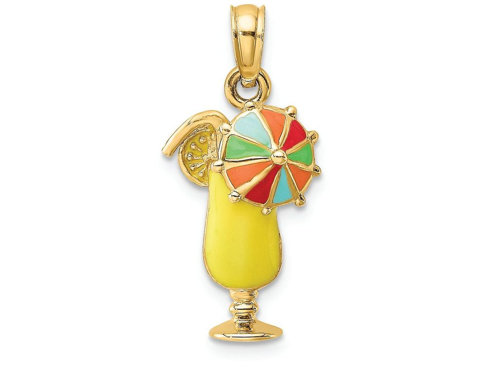 FJC Finejewelers 14k Yellow Gold Yellow Tropical Drink with Multi-color Umbrella Charm