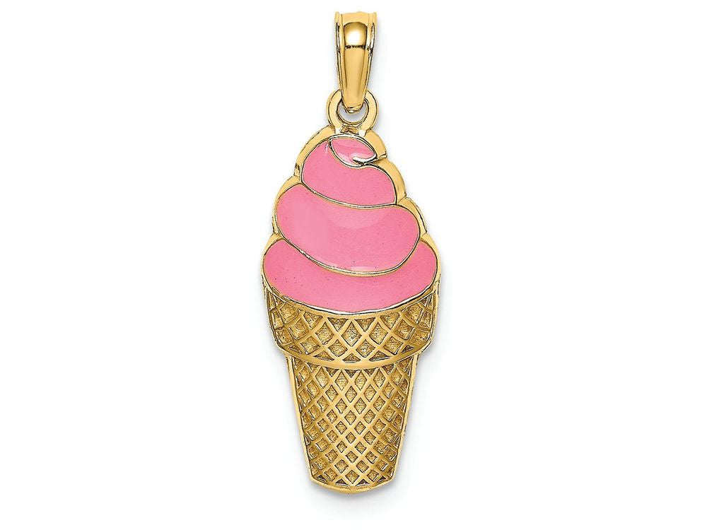 FJC Finejewelers 14k Yellow Gold Strawberry Ice Cream Cone (pink Enamel) Charm