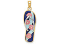 FJC Finejewelers 14k Yellow Gold Pink Flowers On Blue Stripes Flip-flopwhite Straps Charm