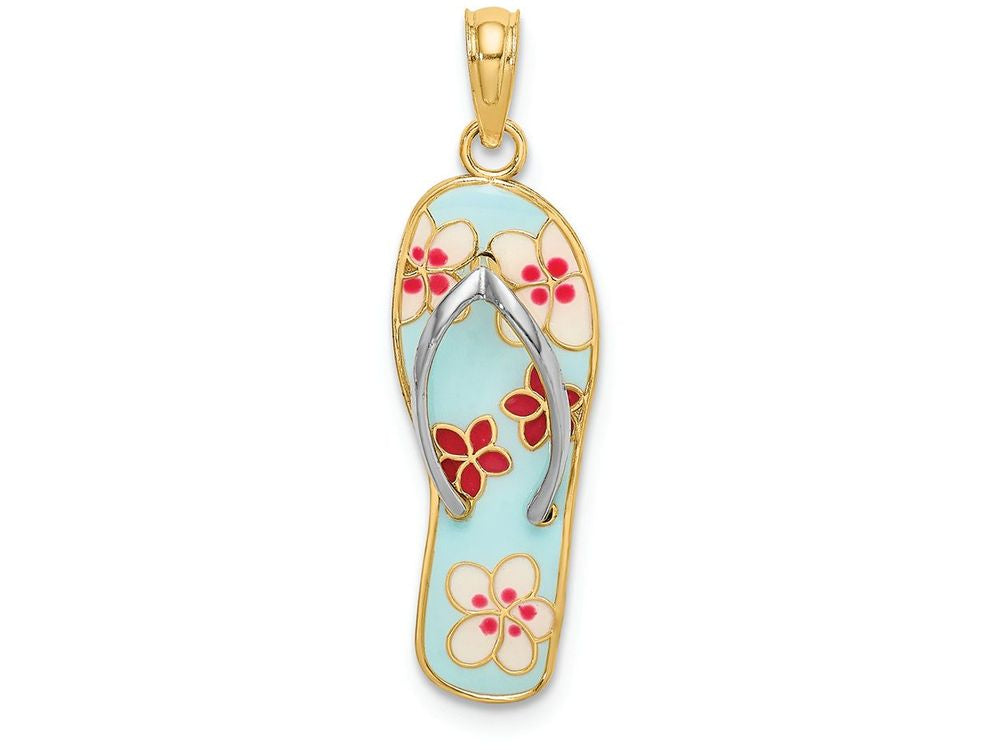 FJC Finejewelers 14k Yellow Gold Fuschia White Flowers On Aqua Flip-flopwhite Straps Charm