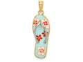 FJC Finejewelers 14k Yellow Gold Fuschia White Flowers On Aqua Flip-flopwhite Straps Charm