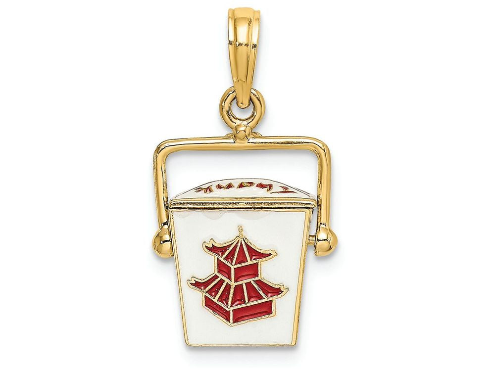 FJC Finejewelers 14k Yellow Gold 3d Chinese Take-out Boxred White Enamel Charm
