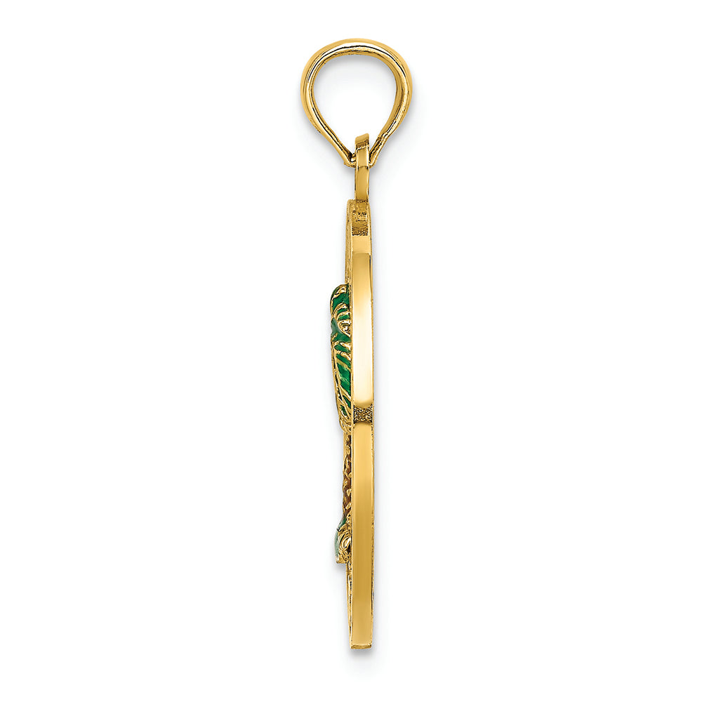 FJC Finejewelers 14k Yellow Gold Bluffton Sc On Round Frame with Green Palm Tree Center Charm
